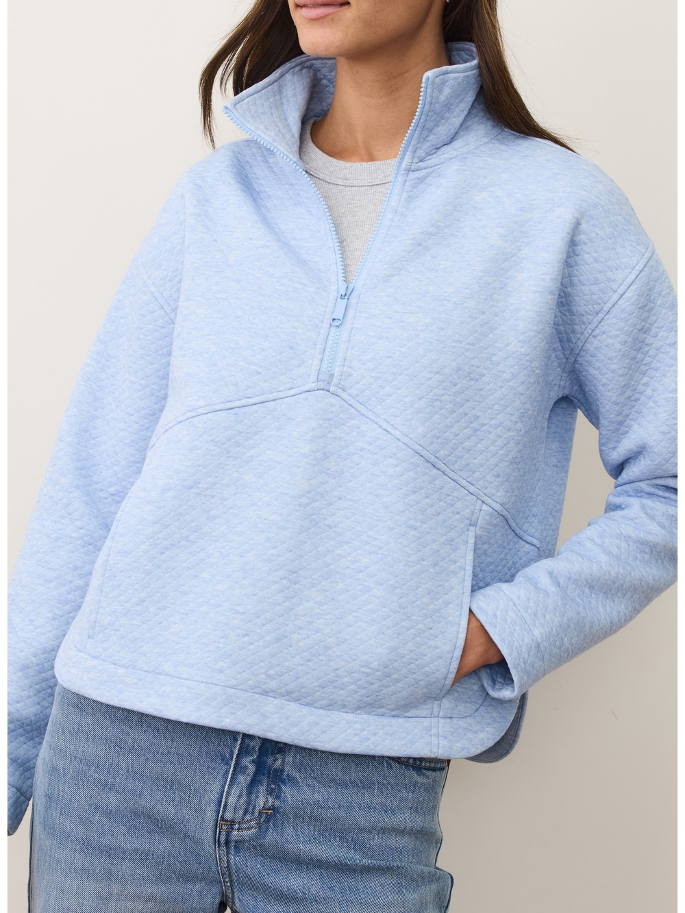 Marine Layer Light Blue Half-Zip Quilted Pullover